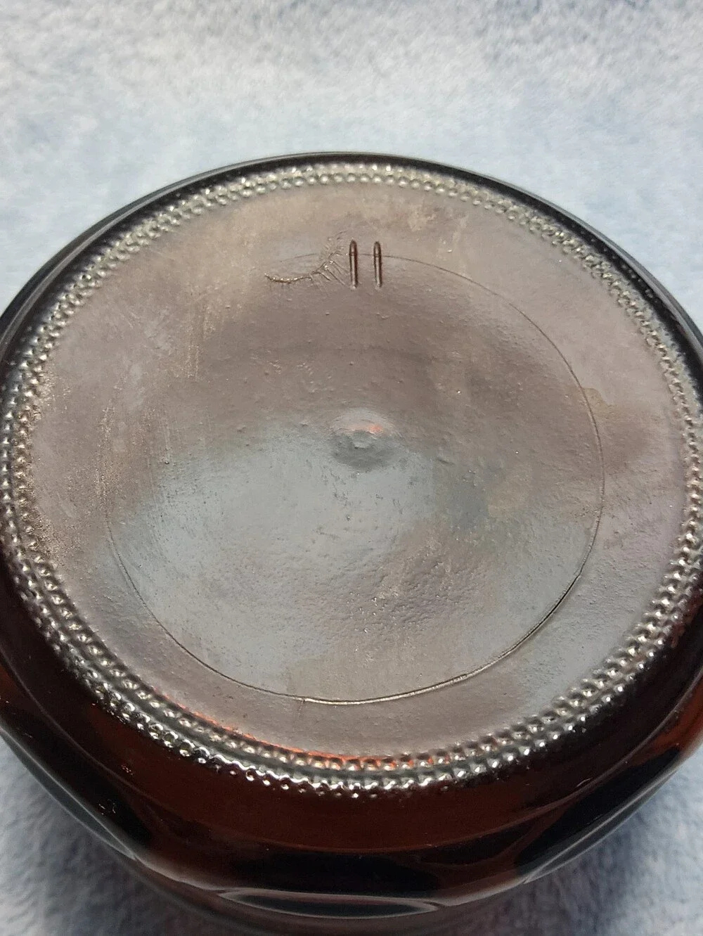 Vintage Dark Amber Glass Apothecary Canister Jar Thumb Print Pattern *No Lid*